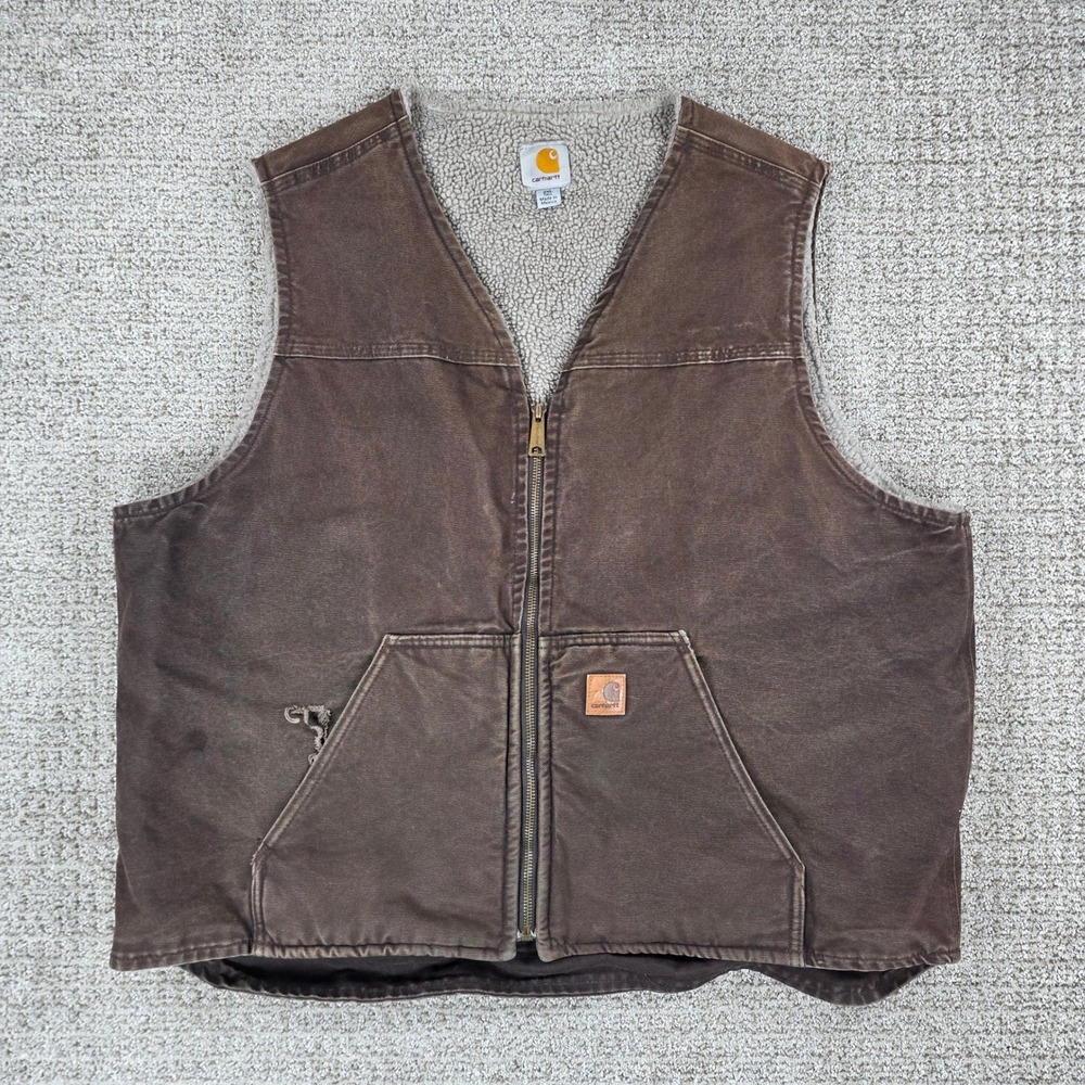 Carhartt V26 DKB Sandstone Duck Vest Sherpa Lined Brown Mens 2XL Tall